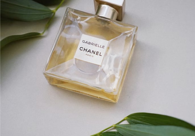 Chanel perfume bottle displayed on table